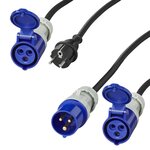 CEE set met verlengkabel 20M 3x2,5mm en verloopkabel 40cm van Schuko stekker naar CEE in opbergtas