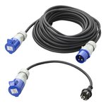 CEE set met verlengkabel 20M 3x1,5mm en verloopkabel 40cm van Schuko stekker naar CEE in opbergtas