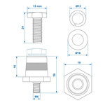 Accupolen set (+) en (-) messing schroefbaar M6 met bout en ring