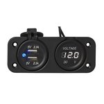 Inbouw kit: voltmeter 6-30V + USB poort dubbel type A 2x2100mA