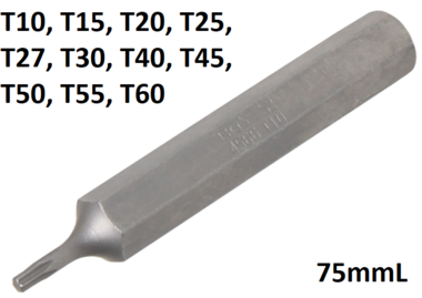 Bit lengte 75mmL (3/8) buitenzeskant Torx T10 - T60