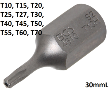 Bgs Technic Bit t-profiel met gat, 30 mm lang, t10, 3/8