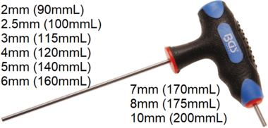 Bgs Technic T-sleutel wrench voor hexagon schroeven, 2 mm, lengte 90 mm