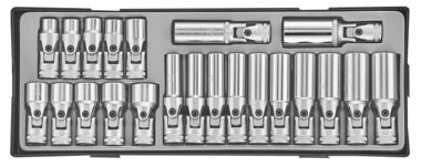 3/8 Doppenset met kniegewricht 22 delig