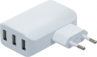 Universele USB-oplader 3 USB-poorten max 3,4 A totaal max 2,4 A/ USB 110 - 240 V