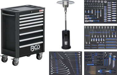 Gereedschapwagen Profi Exclusive 8 laden met 259 gereedschappen + 1 Gasverwarming-paddestoel