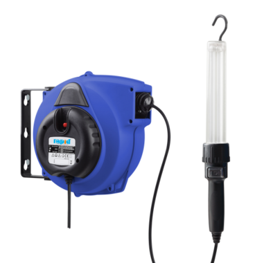 Professionele automatische 230 V-kabelhaspel met 15 m kabel en handlamp