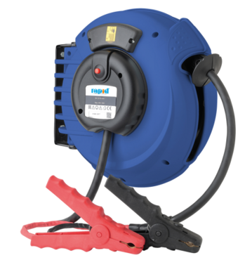 Professionele automatische kabelhaspel met 6 m kabel en batterijklemmen 