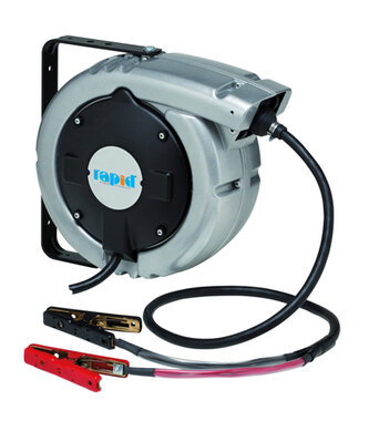 Professionele automatische kabelhaspel met 9 m kabel en batterijklemmen
