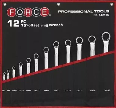 Offset ringsleutelset 75° 12-delige (in stoffen zak) (SAE)