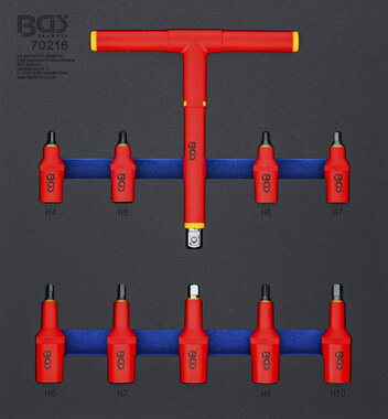 Gereedschapswagenmodule 2/3: VDE-dopsleutelbitset (3/8) / (1/2) binnenzeskant 4 - 10 mm 10-dlg