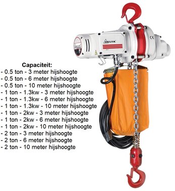 Elektrische kettingtakel 230V met hijshoogte enkele snelheid