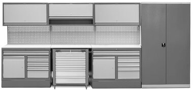 Werkplaatsmeubilair 4,4m met kast en gereedschapswagen