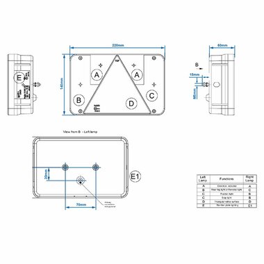 Achterlicht 6 functies 218x140mm rechts