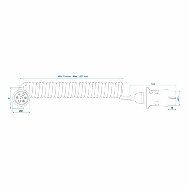 Spiraalkabel 3M met 2x stekker 7-polig PVC