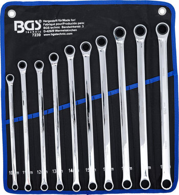 Set ratelring- en ringsleutel extra lang 10 - 19 mm 10-dlg