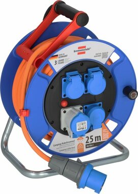Garant CEE IP44 camping maritieme kabelhaspel 25m H07RN-F 3G2.5, 1xCEE230V 16A, 3x veiligheidscontactdozen