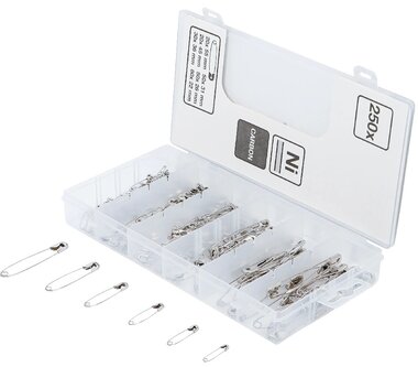 Assortiment veiligheidsspelden 22 - 55 mm 6 maten 250-dlg