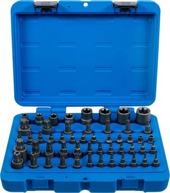Bit- en dopsleutelset E-profiel / T-profiel (voor Torx) / T-profiel (voor Torx) mt boring / TP-profiel (voor Torx Plus) 52-dlg