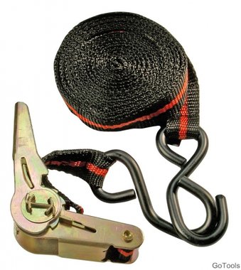 Ratel vastsjorren strap, 5 m lang, 24 mm breed, met twee stevige haken