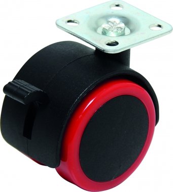 Bgs Technic Dubbele Caster Wheel met Brake, rood / zwart, 50 mm